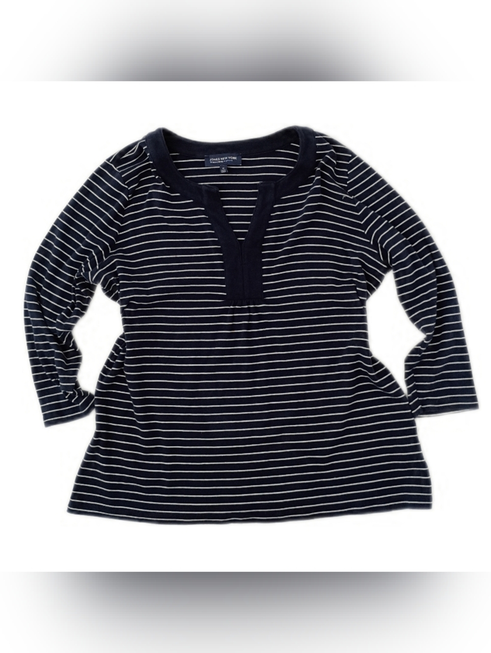 Jones NY Navy Blue Striped 100% Cotton Henley 1X
